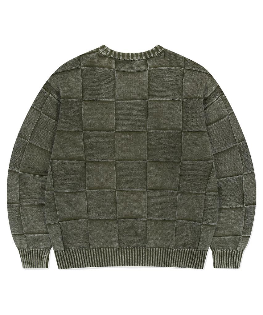 Maha Grid Pigment Checkerboard Knit Sweater Khaki(Mg2Efmk600A)