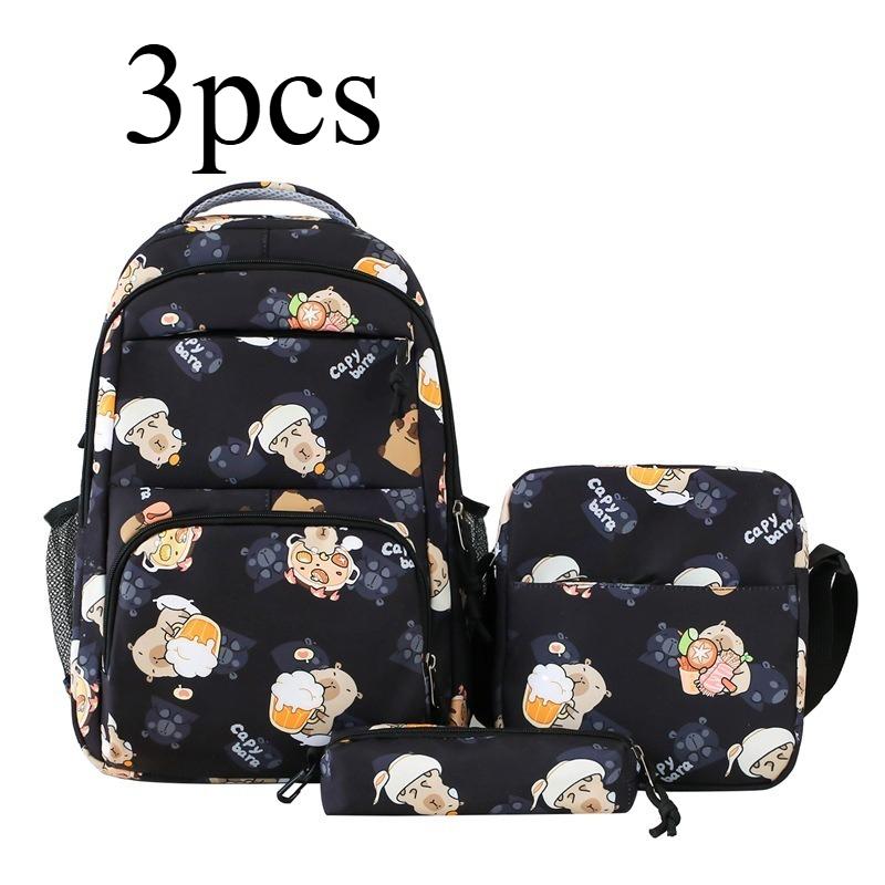 3pcs Capybara Backpack Korean Style Portable Backpack with Adjustable Shoulder Straps Suitable for Daily Outdoor Sports чёрный
