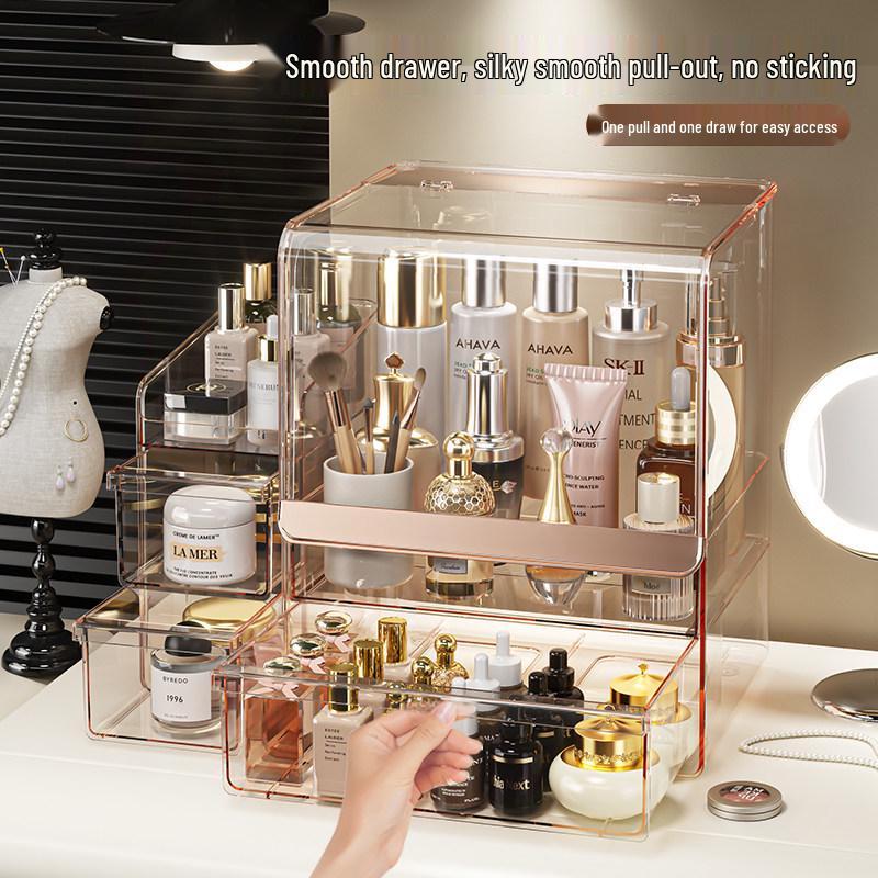 Transparent PET Skincare Storage Organizer - Dustproof, Thickened Shelf for Large Dressing Tables