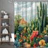 Tropical Cactus Design Shower Curtain, Succulent, Green Cactus Flower, Desert Landscape, Modern, Bohemian, Polyester, with Hooks