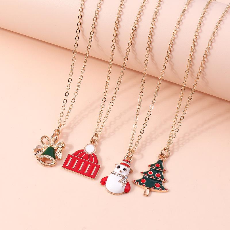 European & American Christmas Necklace Set: Reindeer, Cane, Santa Claus & Tree Pendants