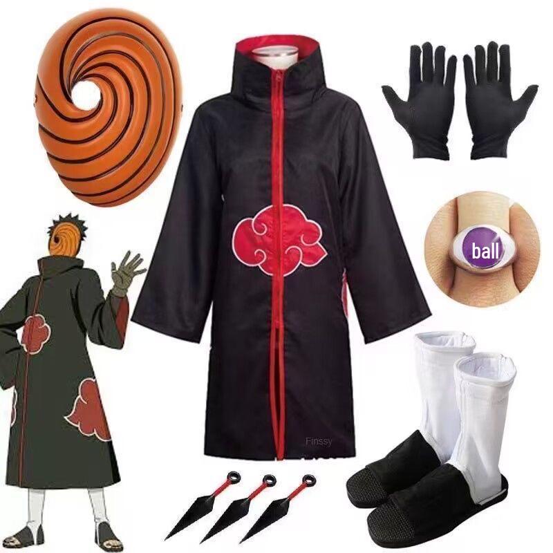 Naruto Uchiha Obito Tobi Akatsuki Cosplay Set: Coat, Shoes, Mask, and Ring