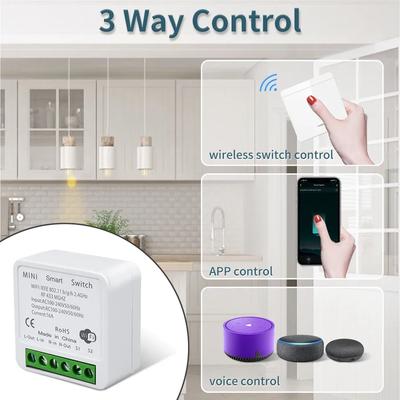 Interruptor inteligente WiFi Tuya de 433 MHz, inalámbrico, 1/2/3 entradas, 86 interruptores de panel de pared, receptor de relé, control por aplicación, compatible con Alexa y Google Home.