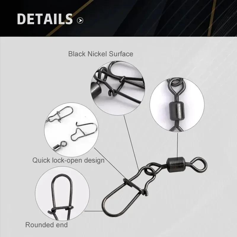 50 Stück Box Angelverbinder Pins 4#-12# Kugellager Wirbel Snap Haken, Langlebige Köderfischerei Tackle Zubehör