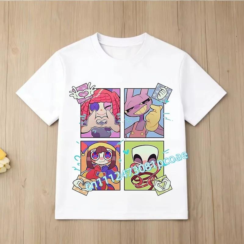 Children Short Sleeve T Shirts The Amazing Digital Circus Anime Cartoon Print Cotton Top Boys Girls Summer Casual Crew Neck Tees