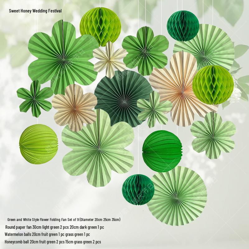 Hawaii Forest Green Wedding & Party Decor: Origami Paper Fan Theme
