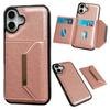 For iPhone 16 Plus Case Card Bag Kickstand TPU+PU Phone Cover