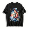 Watercolor Mother Child Fishing Time Casual Print T-Shirt Pure Cotton T-shirt