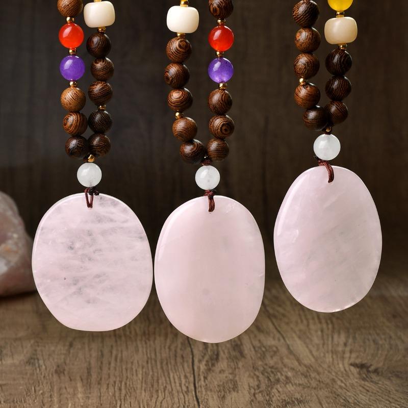 GemChic Women's New Vintage Wooden Beads Pink Natural Stone Pendant Long Necklace Ethnic Fashion Birthday Christmas Jewelry Gift