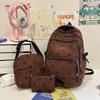 Three-Piece Bow Backpack Corduroy Backpack Student Schoolbag