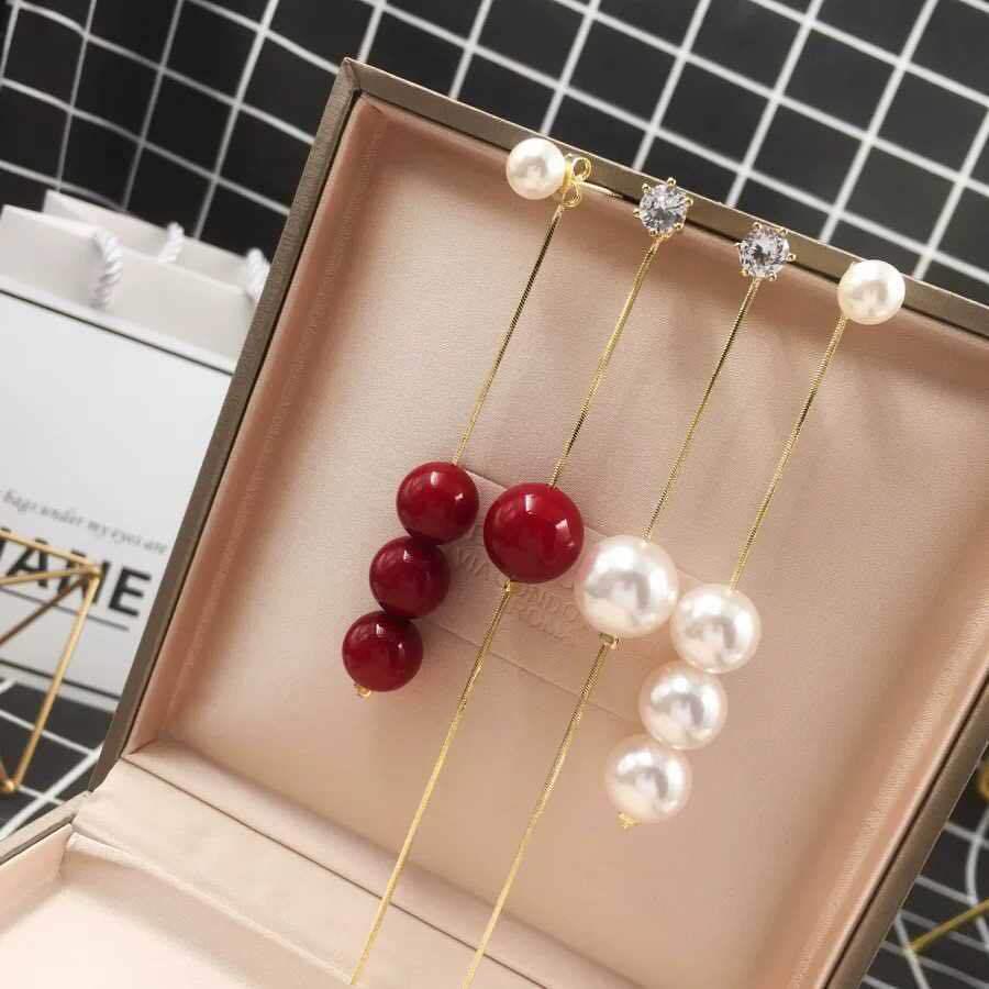 Elegant Korean Dongdaemun Pearl Tassel Stud Earrings - 925 Silver Needle, Color-Preserving Design for Women