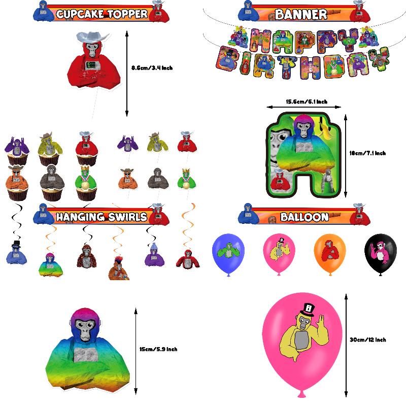 Tag Birthday Gorilla Party Supplies Decoration Set Balloons Banner Toppers Cake