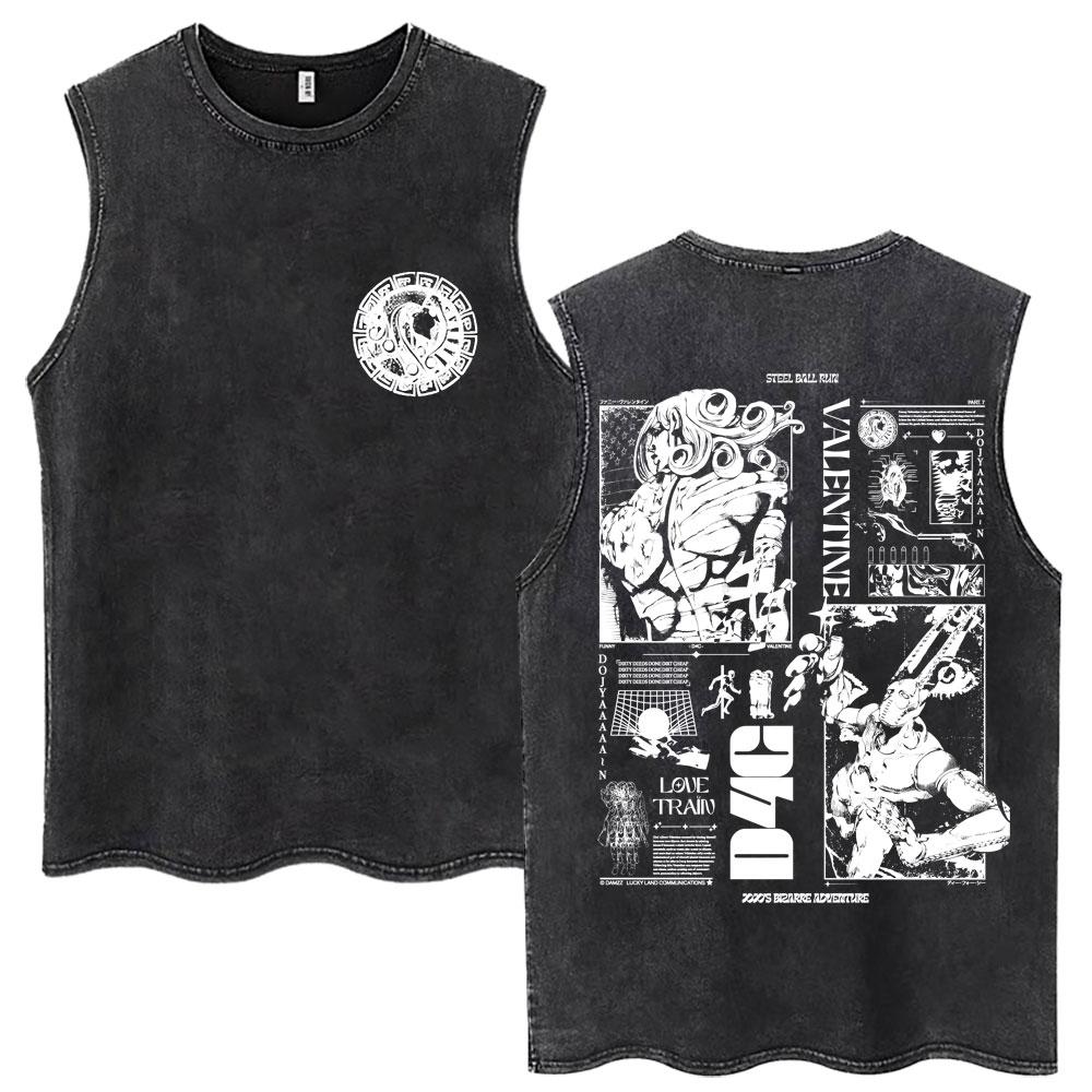 Washed Anime Bizarre Adventure Rohan Kishibe Tank Tops Men's Harajuku Vintage T Shirt Casual Cotton Loose Vests