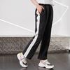 Li Ning Sports Fashion Series Side Stripe Splicing Straight Leg Knitted Sports Pants Women bottoms Black AKLR546-1