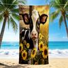 1Pc Cow Sunflowers Field Beach Towel, Quick Dry, Multi-Use for Beach Pool Gym Yoga Home Travel, Christmas, Halloween, Xmas Gift S929664
