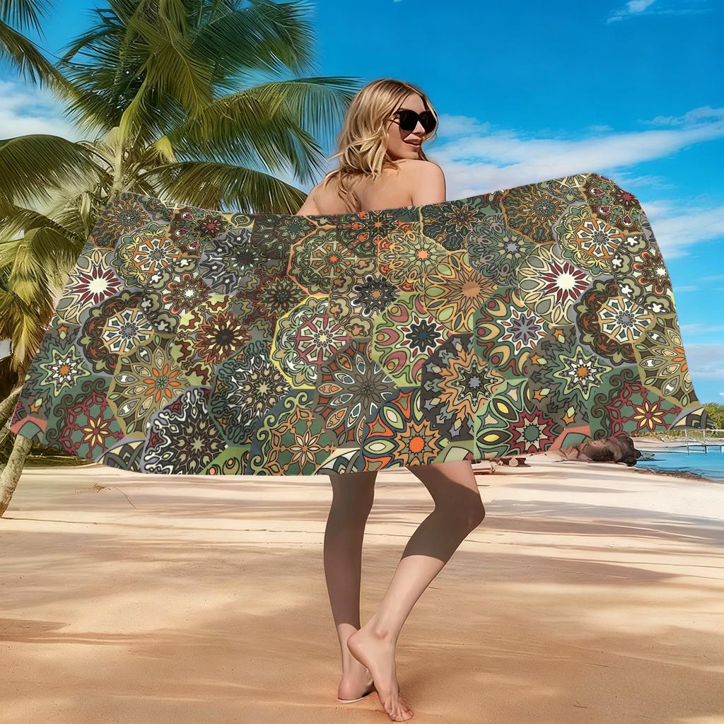 Vintage  Tile Mandala Beach Towel Oversized Microfiber Quick Dry Towel for Beach Pool Yoga