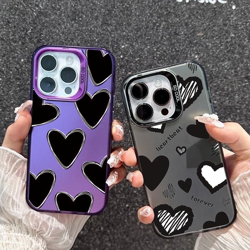 Couple Love Heart Case For iPhone 16 Pro Samsung A55 A35 S24 Xiaomi Redmi Note 13 Pro 14C Huawei Honor 200 Shockproof Phone Bumper Anti-Scratch Cover