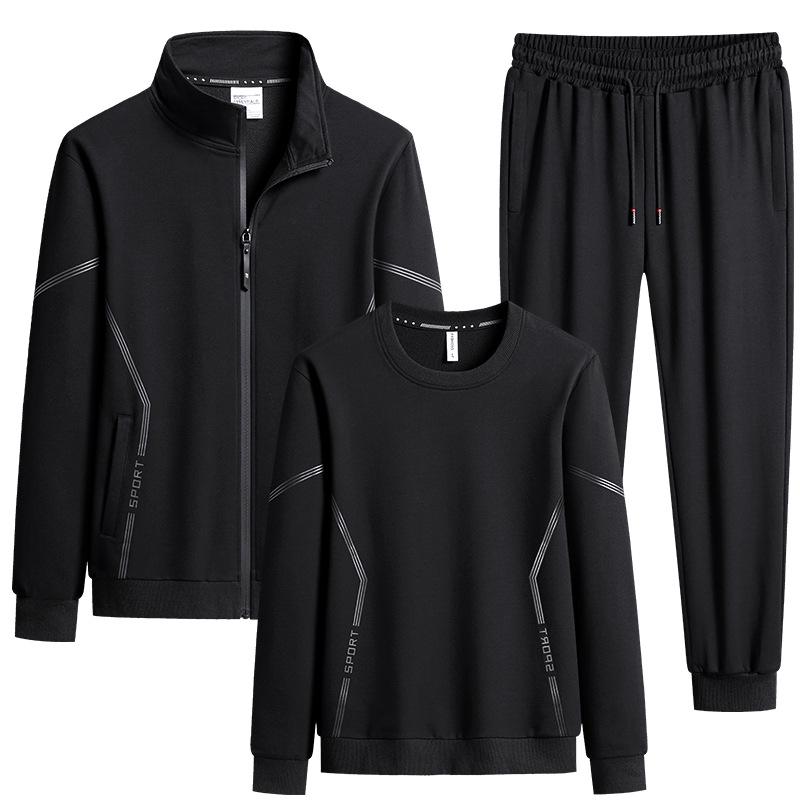 Men's Plus Size Spring Cotton Sportswear: Casual, Breathable Three-Piece Set with Running Cardigan and Round Neck
