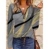 Large Size Women's Half-zip Long-sleeved T-shirt, Geometric Pattern Print, Casual and Fashionable Spring and Autumn Style
