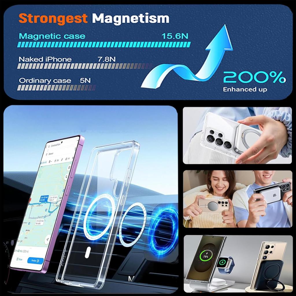 Luxury Transparent Plating Magnetic Wireless Charge Case for Samsung Galaxy S26 S25 S24 S23 S22 S21 Ultra Plus FE 20 Cover