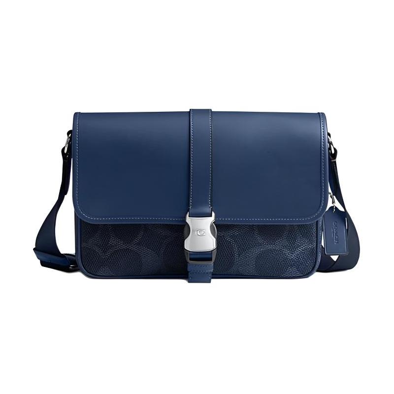 

COACH League 29 brand classic printed buckle closure cowhide crossbody shoulder bag large size women s blue синій
