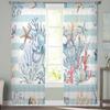 Ocean Blue Striped Coral Starfish Shell Conch Octopus Sheer Curtains for Kids Living Room Voile Window Curtains Tulle Drapes