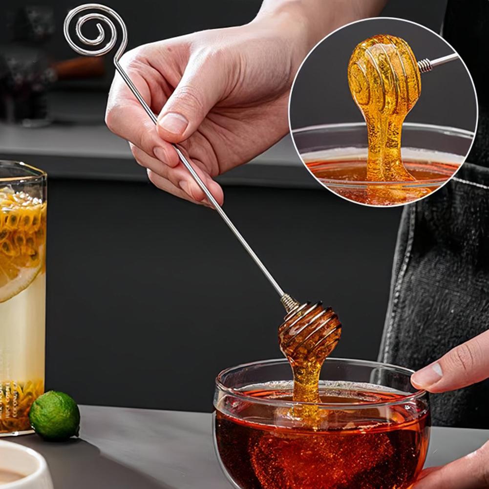 Stainless Steel Honey Spoon Spring Ball Stirrer No-Drip, Reusable Efficient Spring Ball Mixing, Experience Elegant Tabletop