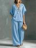 2026 new cross-border foreign trade ladies 2-piece set large size cotton and linen casual suit high waist loose trousers