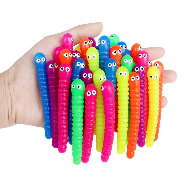 Colorful Soft Haired Caterpillar Lala Le Fidget Toy Elastic Stress Relief TPR Rope Children's Birthday Party Halloween Gift