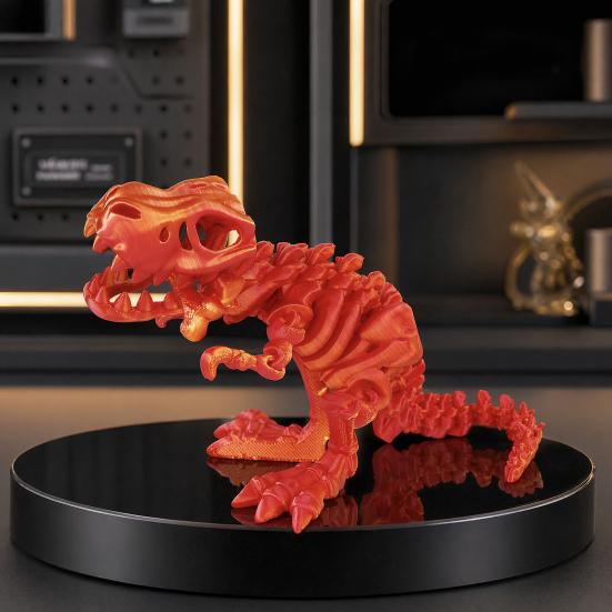 Desktop Dinosaur Ornament 3D Printed Figure, Movable Joints Smooth Opening Decoration, Flexible Figure Gradient Metallic Texture Mini Bone Accessories