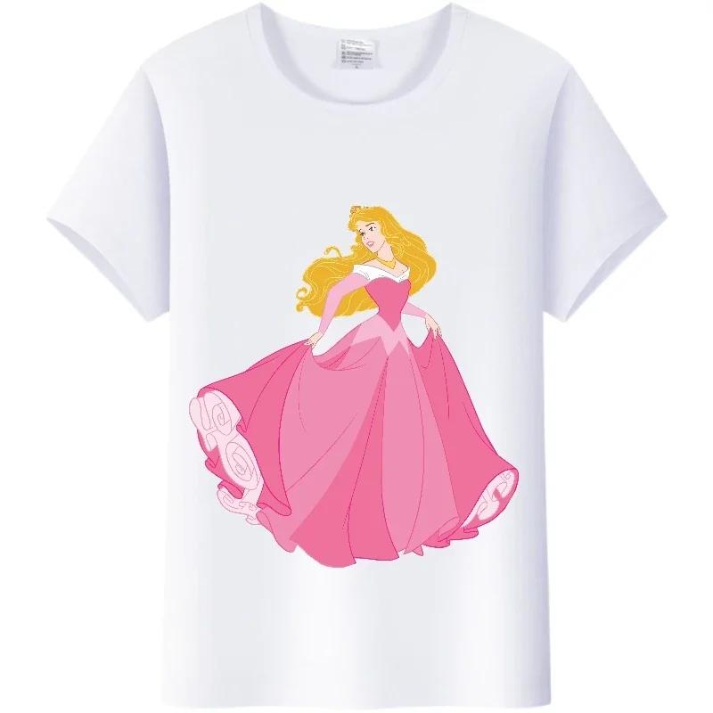 T-shirt Kawaii Disney Cartoon Ragazza Camicia Principessa Donna Estate 2024 Abbigliamento Y2K Top Manica Corta Magliette Carine Bluse Bianche Larghe