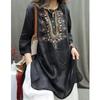 Sommer Robuste Retro Bestickte Hemdbluse Mittellang Locker Baumwolle und Leinen Stil Hemdbluse Lässiger Literarischer Pullover Top