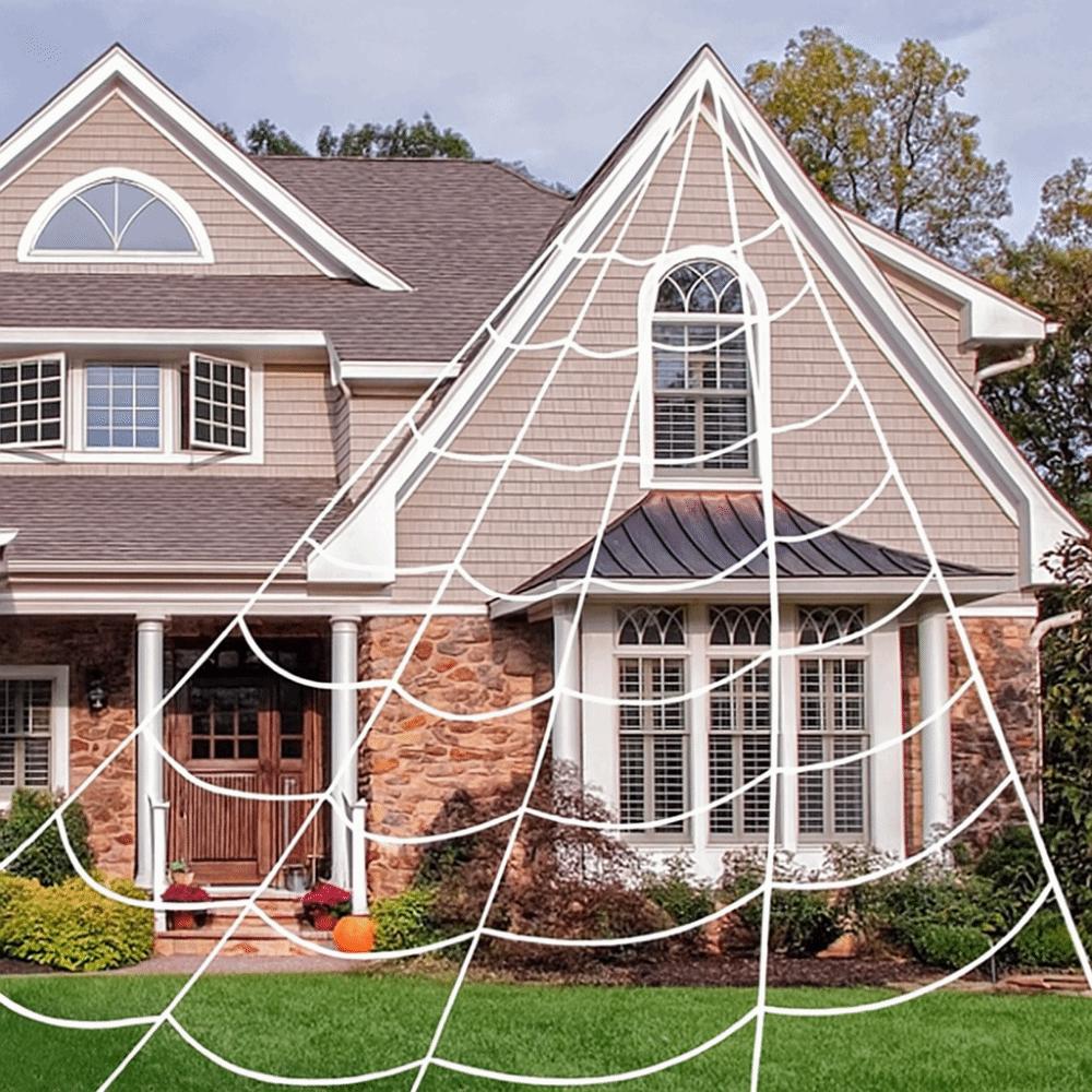 5M/7M Halloween Triangle Spider Web Black/White Simulation Design Giant Spider Web Decorative Realistic Plush Spider Web