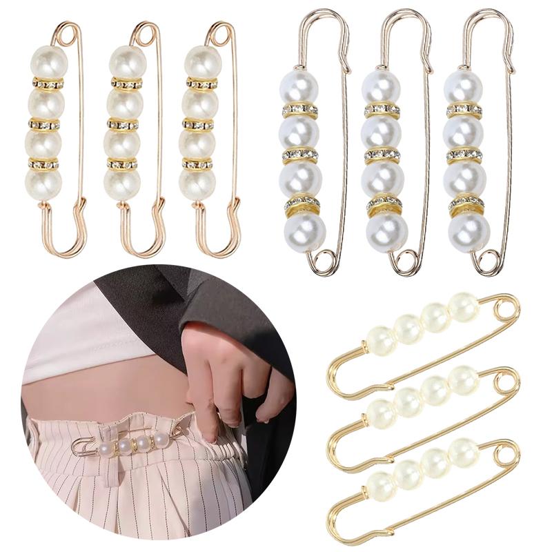 6/12PCS Random Mix Size Waistline Adjusting Pin Trousers Waist Fastener Pin Clip Fashion Artificial Pearl Decorative Buckles ZYF