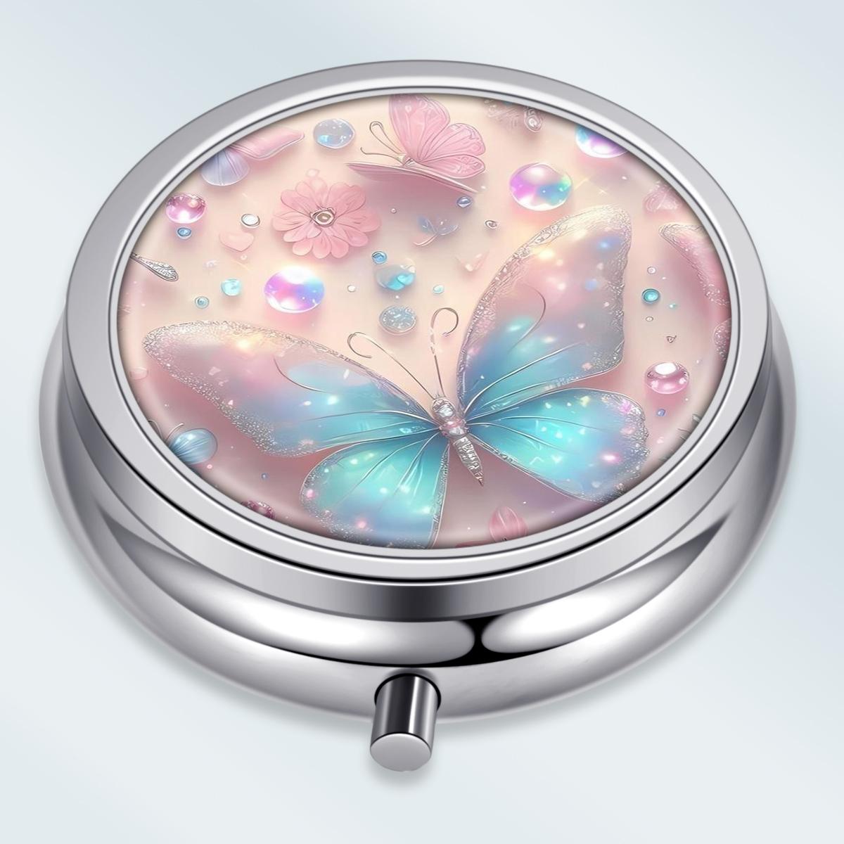 

Portable Pill Box with 3 Compartments, Mini Metal Medicine Organizer Case, Cute Printed Pill Container for Vitamins, Pills, Jewelry, Travel, Daily Use