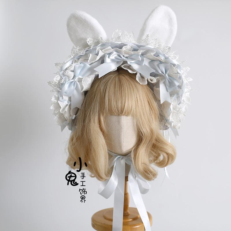 Original Rabbit Ears Cute Lolita Ponet Rabbit Ears Doll Headband Lace Bow Bunny Bnt Multi-color Hair Accessories for Women