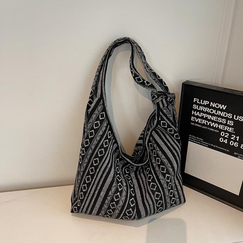 Lazy Canvas Bag Women's Fashion New Retro Shoulder Bag Large Capacity Tote Bag Striped Messenger Bag