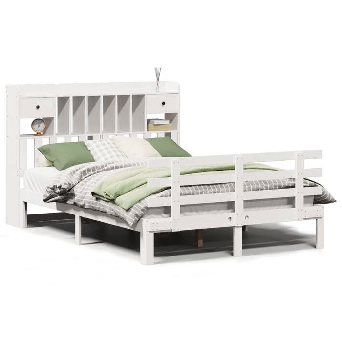 VidaXL Lit bibliothèque sans matelas blanc 150x200 cm bois pin massif, lit, meuble de chambre à coucher, lit avec rangement, 3322799