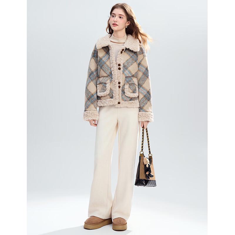 Betu Damen Winter 2025 karierte Patchwork Kurzjacke