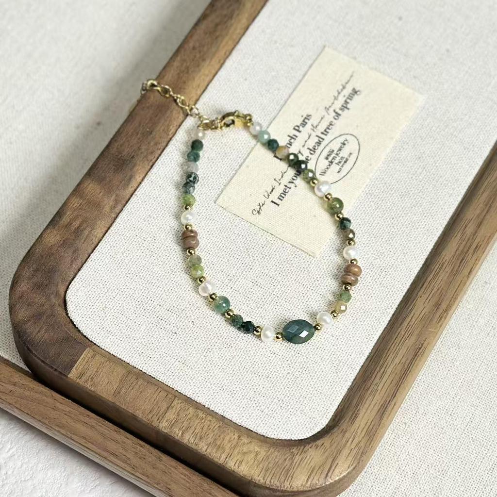 Ethnic Lapis Lazuli & Freshwater Pearl Bracelet with Dunhuang Yolk Stone, Agate, and Red Beads in Titanium Steel.