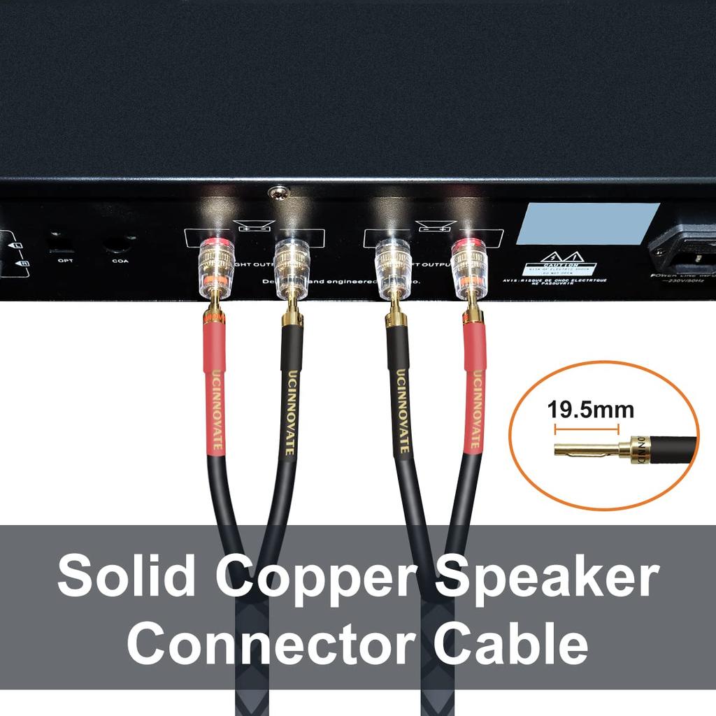 UCINNOVATE Lautsprecher mit Lautsprecherklemmenstecker Bananen-Geflochtenes Lautsprecherkabel für Audioverstärker und Subwoofer 3m/2er-Pack Kabel, Vorgeschnitten, Stecker,