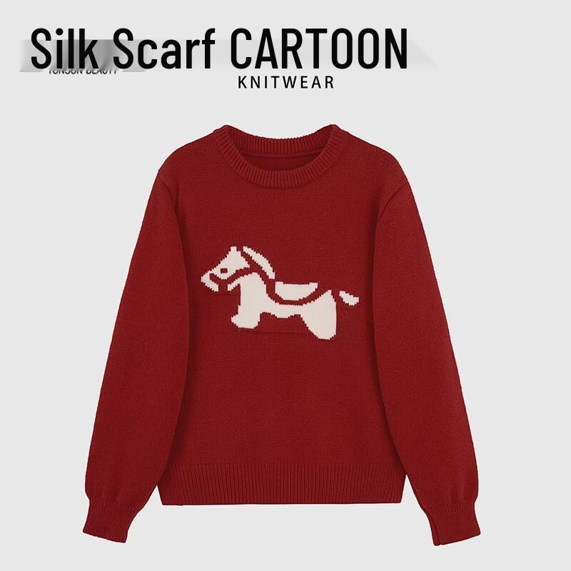 Женский удачный красный мультяшный вязаный пуловер One Size