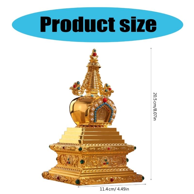 Tibetan Pearls Stupa Metal Buddhas Pagoda Statue Meditations Desk Decorative Ornament for Home and Office Spirituality