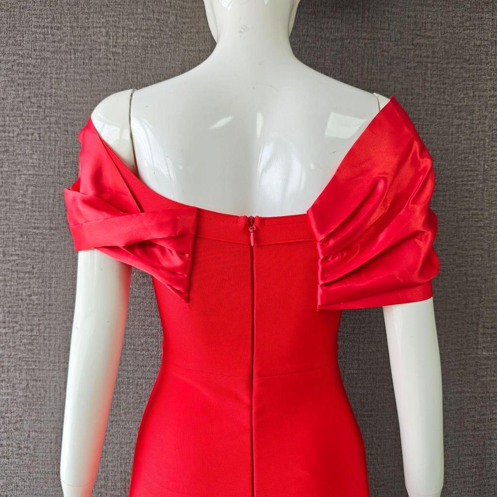 European & American Off-Shoulder Luxury Studded Bandage Evening Dress