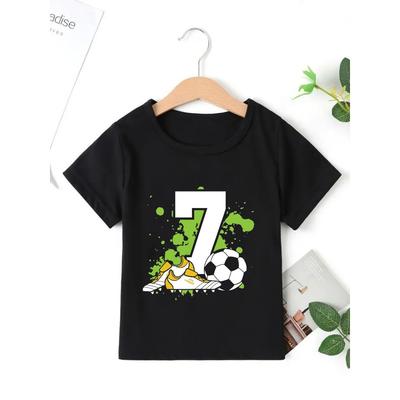 Geburtstagsgeschenk Fußballschuhe Bedrucktes T-Shirt Jungen Geburtstagsparty Outdoor-Sporttreffen T-Shirt Lustige Kinderkleidung