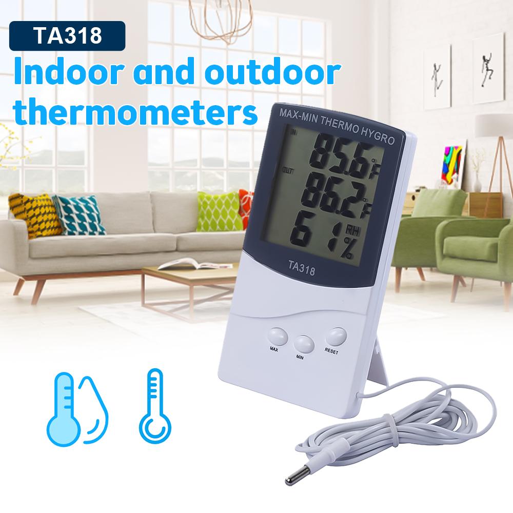 Thermometer Hygrometer Electronic Temperature Humidity Tester Meter Clock Alarm Indoor Outdoor Probe High Accuracy LCD Digital