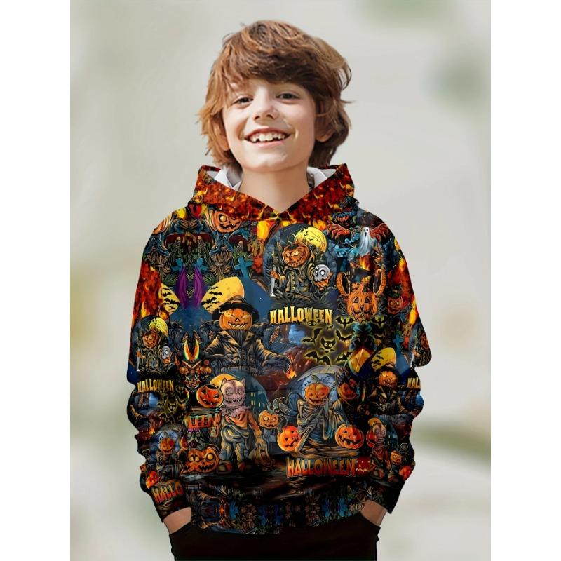 Autumn 3D Christmas Halloween Printed Hoodies Fashionable Casual Sports Long Sleeved Children's Boy Hooded Sweatshirts
