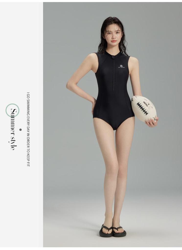 Women's Sporty Zipper Plus Size One-Piece Slimming Racing Swimsuit