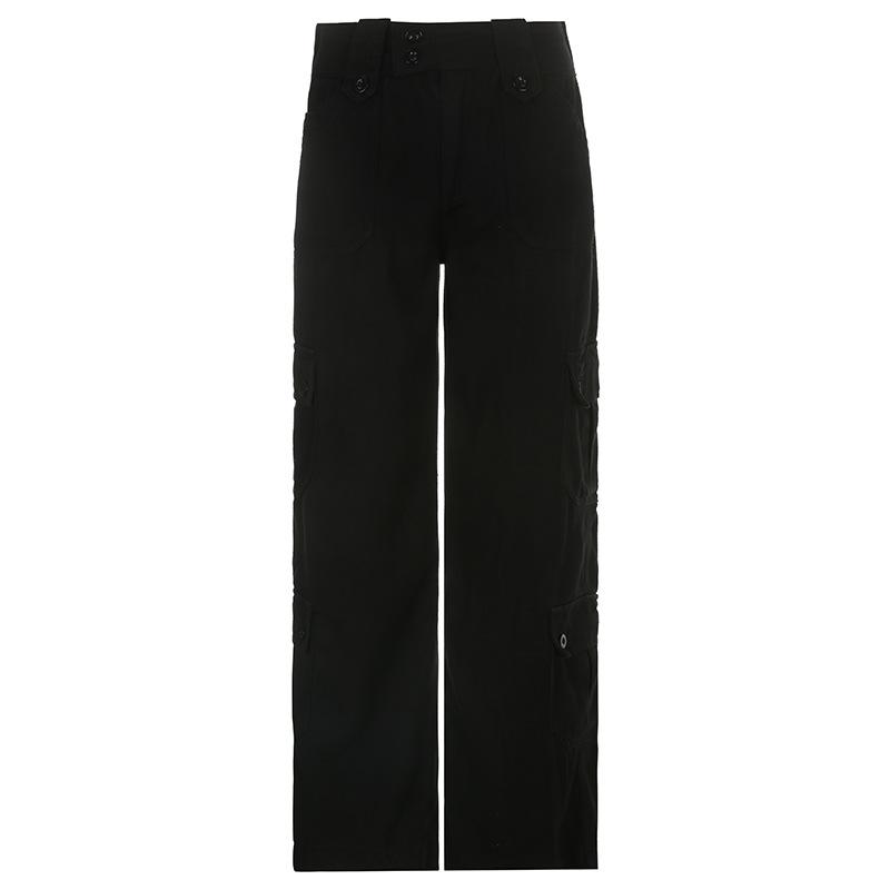 Fashion Retro Style Casual Large Pockets Jeans Street Wear Spicy Girl Pop Straight Leg Pants Elegant Loose Denim Pants Trousers 703