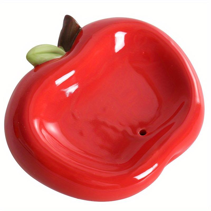 Elegant Apple Shaped Ceramic Soap Dish Red with White Orchid Design,Suitable for Bathroom Kitchen Sink,Water Drainage,Suitable for Shower Hand Washing